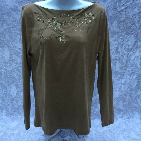 LAUREN RALPH LAUREN Brown Beaded Embellished Knit - Picture 1 of 5